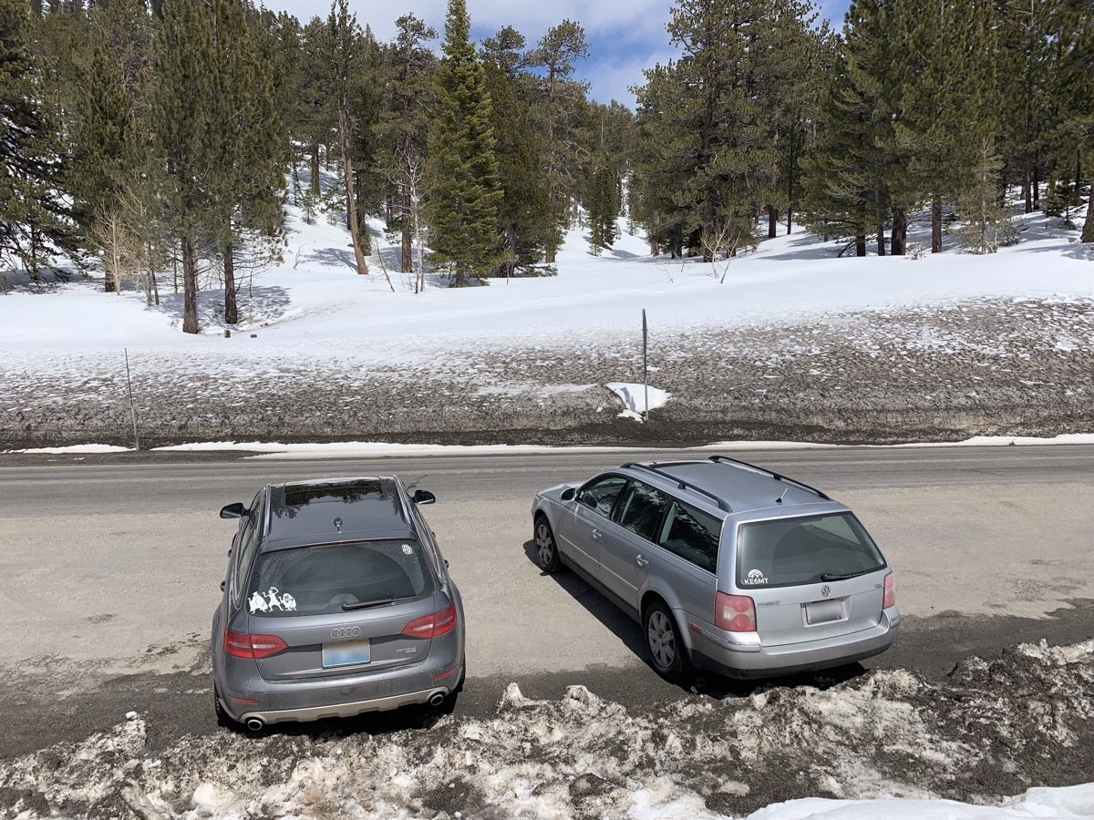 Jamie's and Rex's cars parked at the trailhead